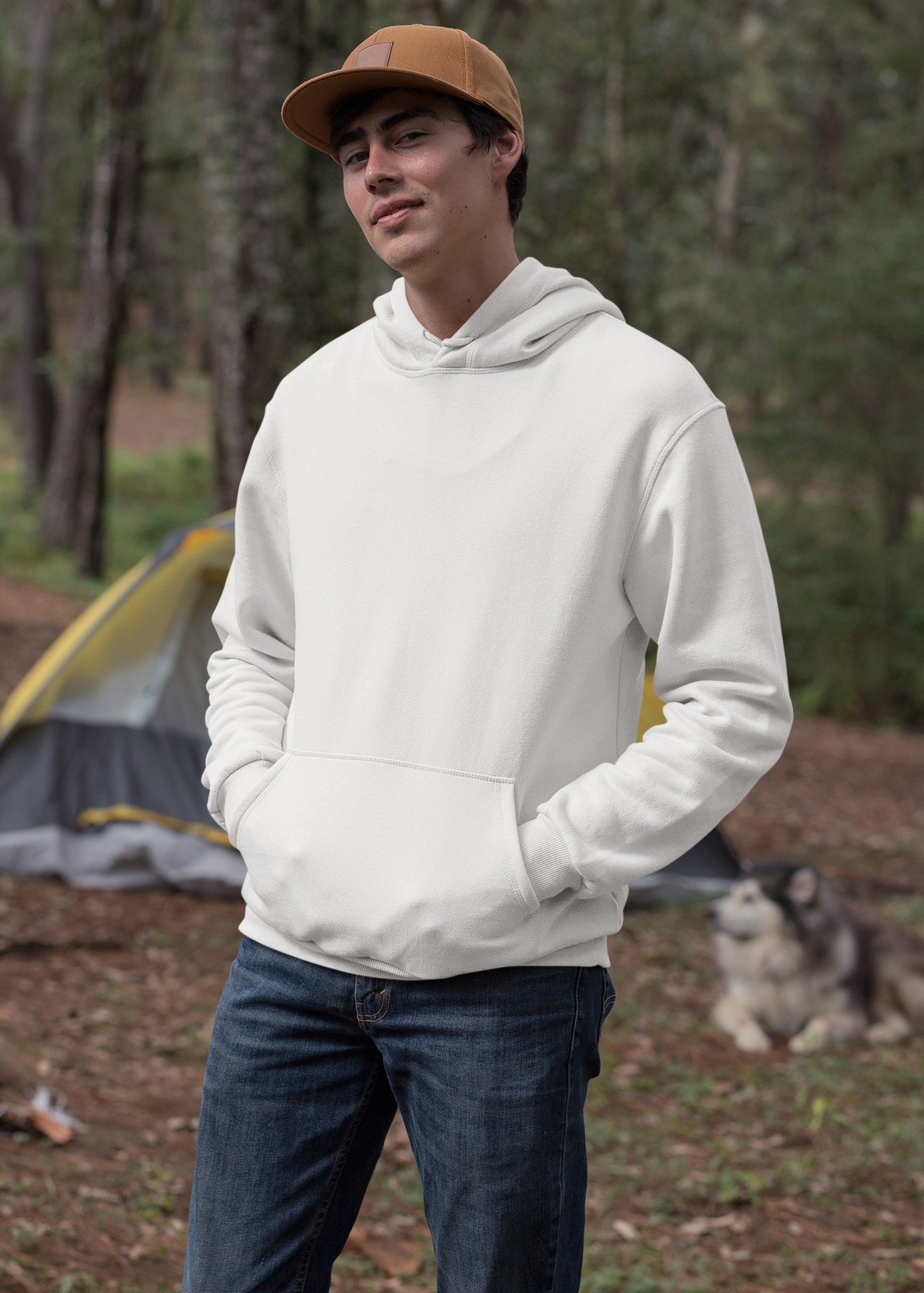 Hooded Plain Sweatshirt - White - Men