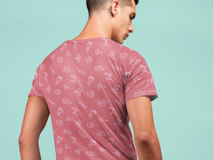 Hand Drawn Roses - All Over Printed Half Sleeve T-Shirt - Unisex