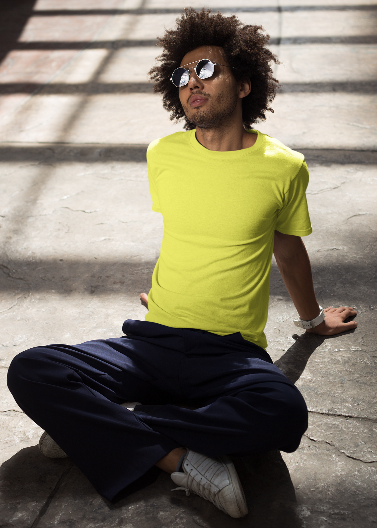 Round Neck Half Sleeve Plain T-Shirt - New Yellow - Men