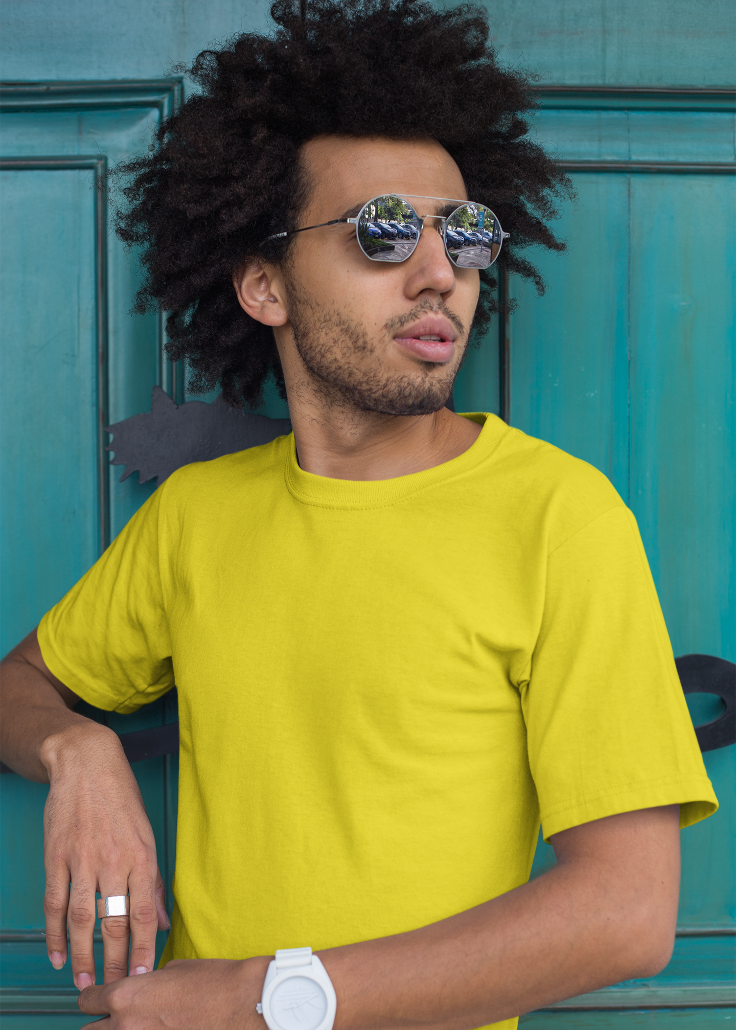 Round Neck Half Sleeve Plain T-Shirt - Yellow - Men
