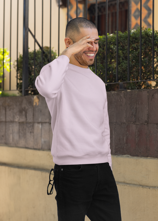 Round Neck Sweatshirt Plain - Baby Pink - Men