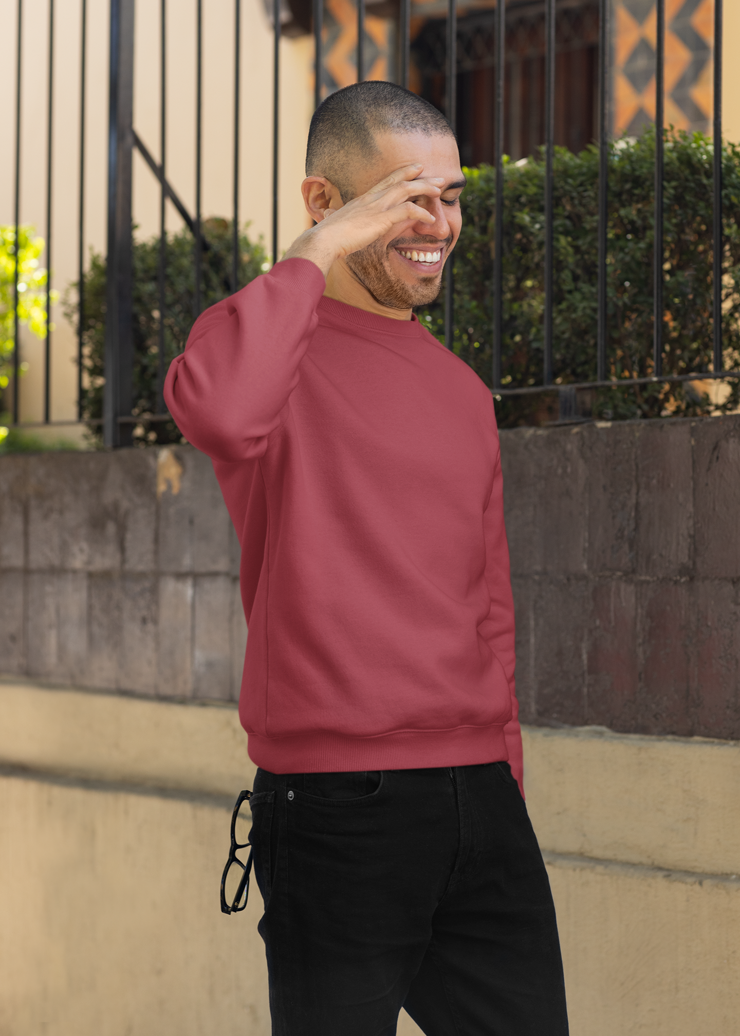 Round Neck Sweatshirt Plain - Maroon - Men