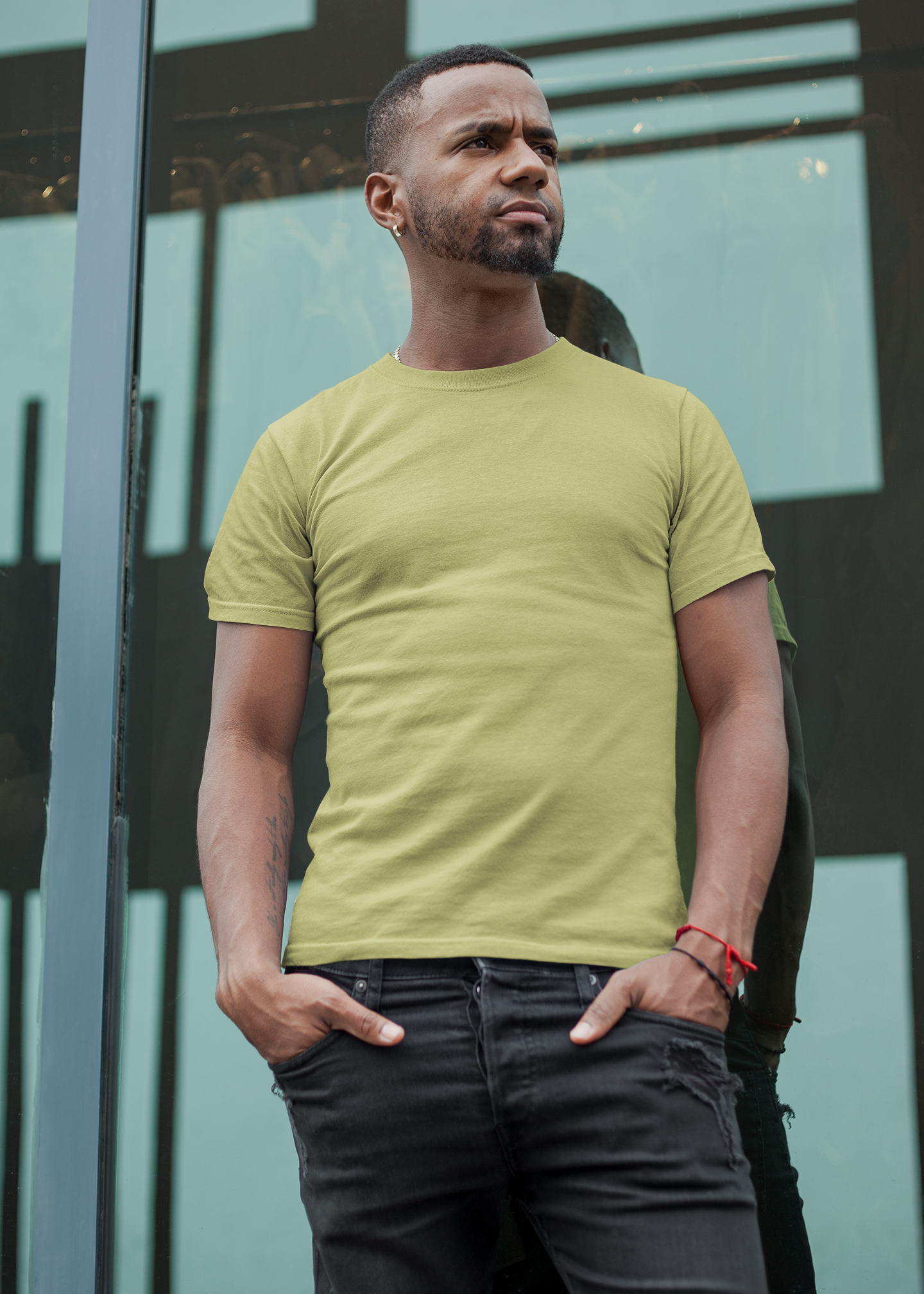 Round Neck Half Sleeve Plain T-Shirt - Olive Green - Men