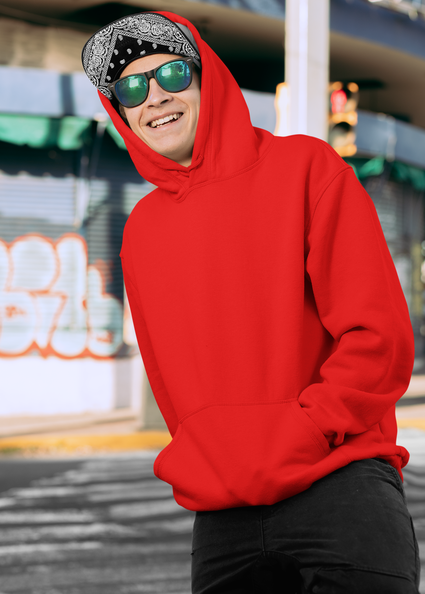 Hooded Plain Sweatshirt - Red - Men