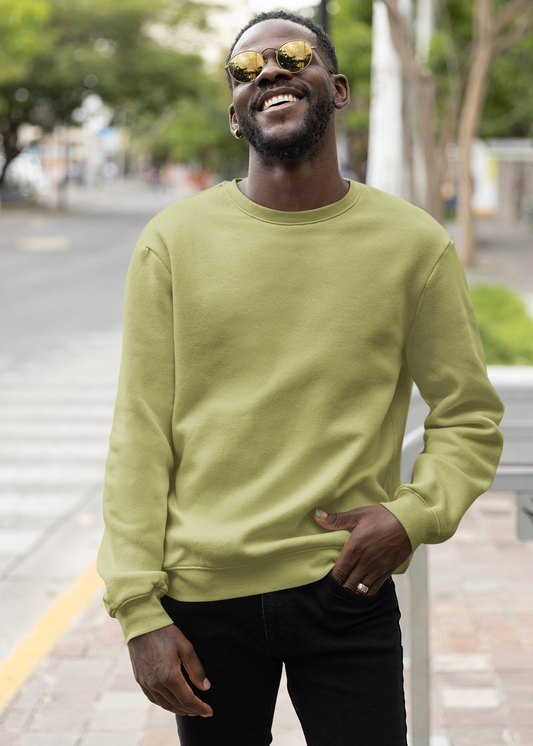 Round Neck Sweatshirt Plain - Olive Green - Men