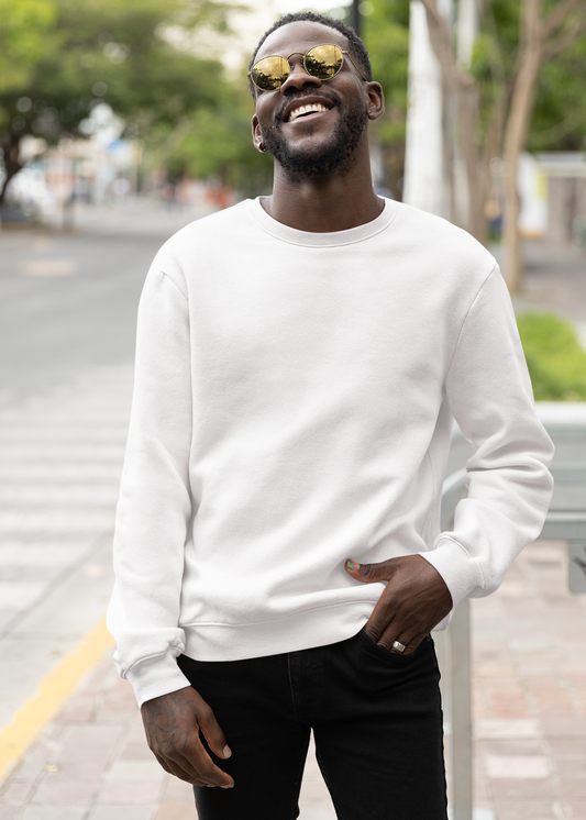 Round Neck Sweatshirt Plain - White - Men