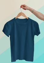 Round Neck Half Sleeve Plain T-Shirt - Dark Blue - Women