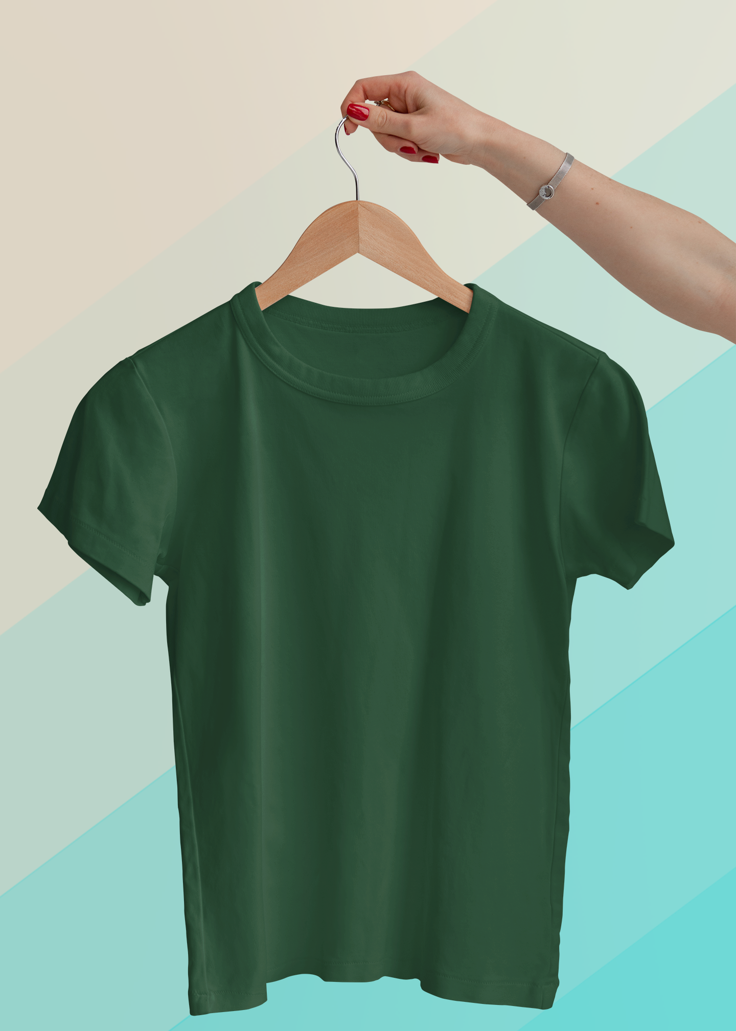 Round Neck Half Sleeve Plain T-Shirt - Dark Green - Women