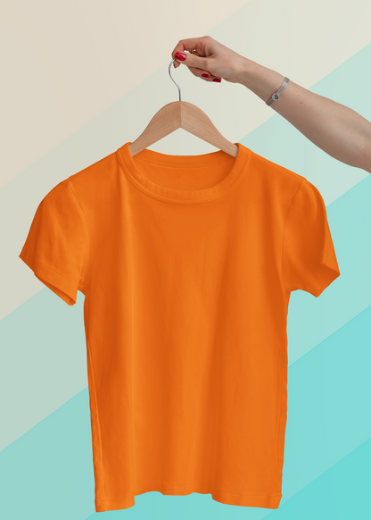 Round Neck Half Sleeve Plain T-Shirt - Orange - Women