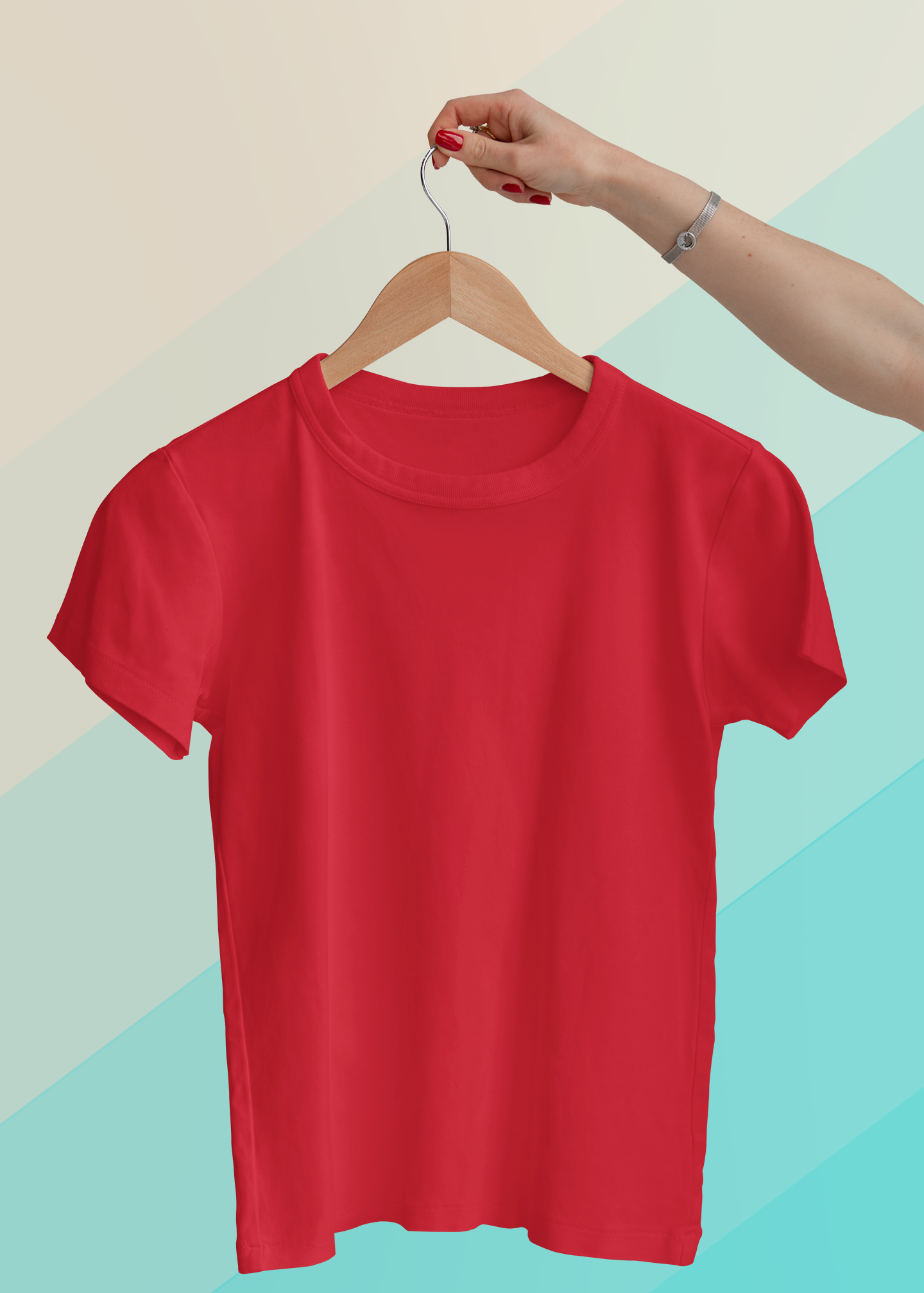 Round Neck Half Sleeve Plain T-Shirt - Red - Women