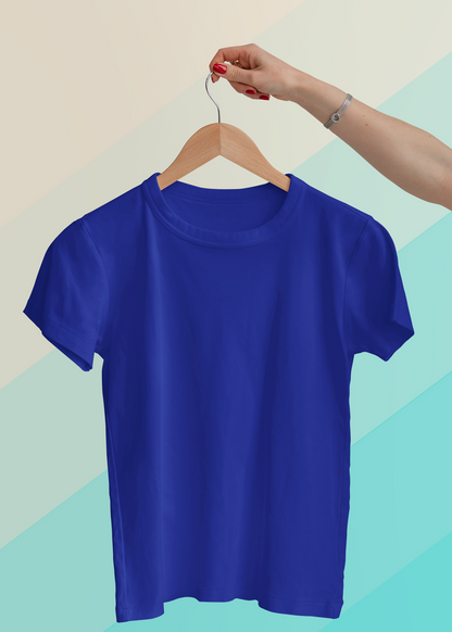 Round Neck Half Sleeve Plain T-Shirt - Royal Blue - Women