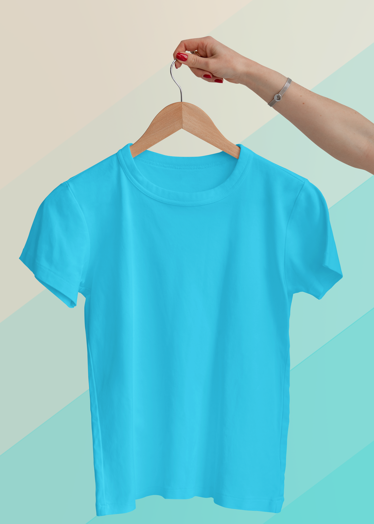 Round Neck Half Sleeve Plain T-Shirt - Sky Blue - Women