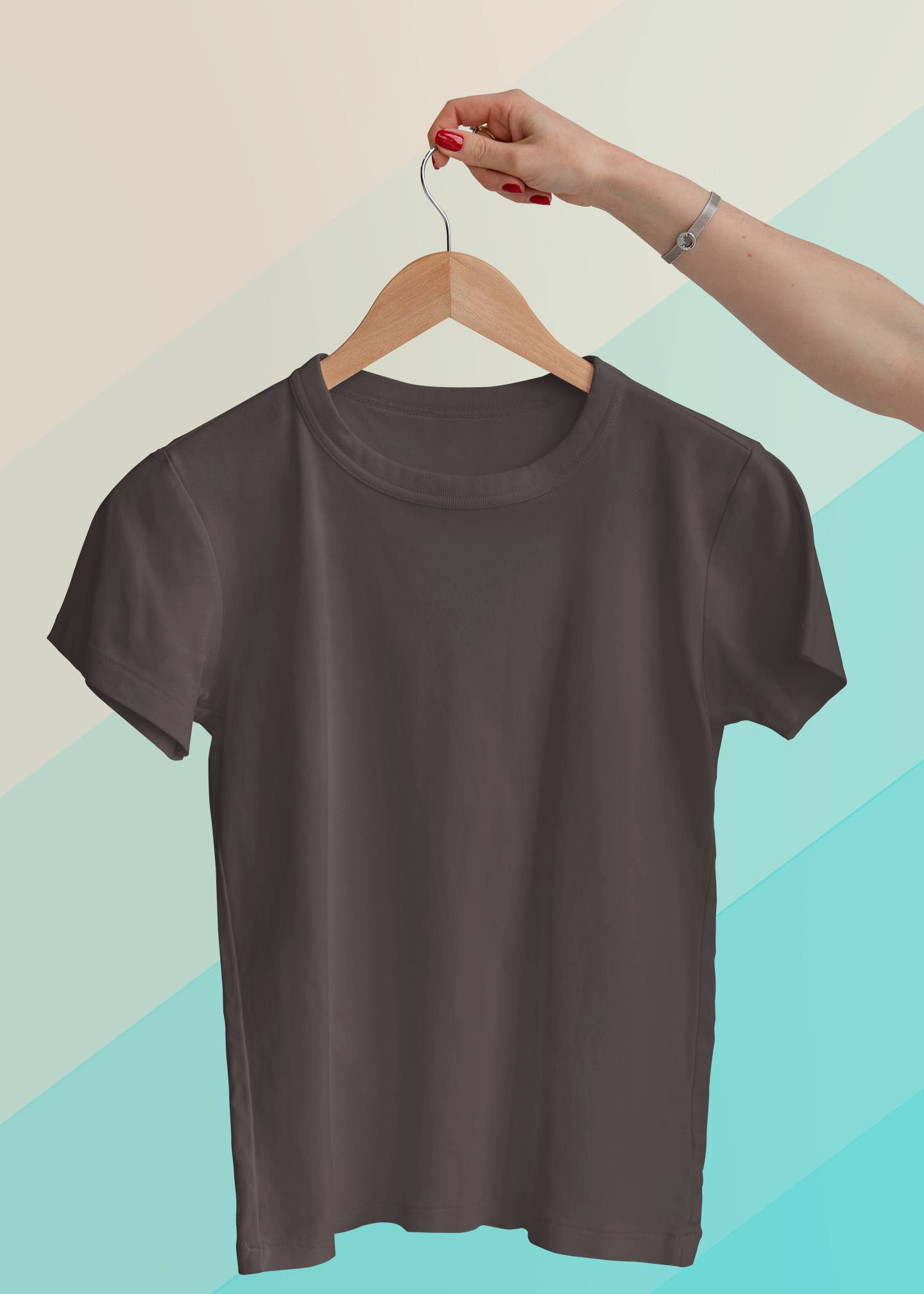 Round Neck Half Sleeve Plain T-Shirt - Charcoal Gray - Women