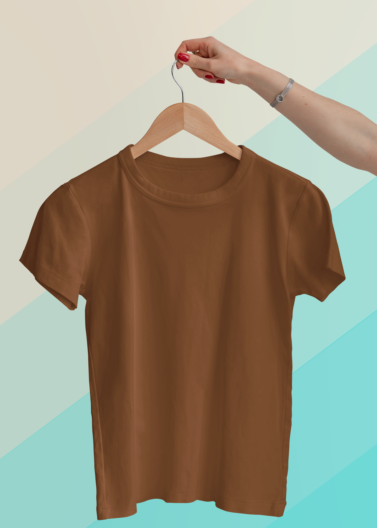 Round Neck Half Sleeve Plain T-Shirt - Brown - Women