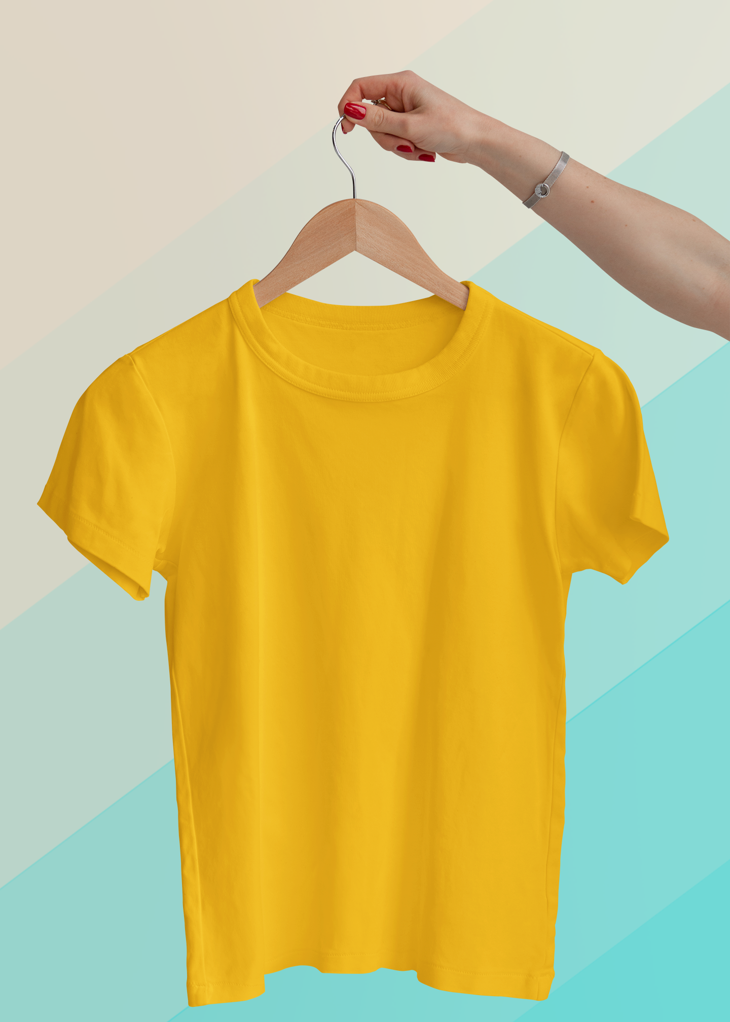 Round Neck Half Sleeve Plain T-Shirt - Golden Yellow - Women