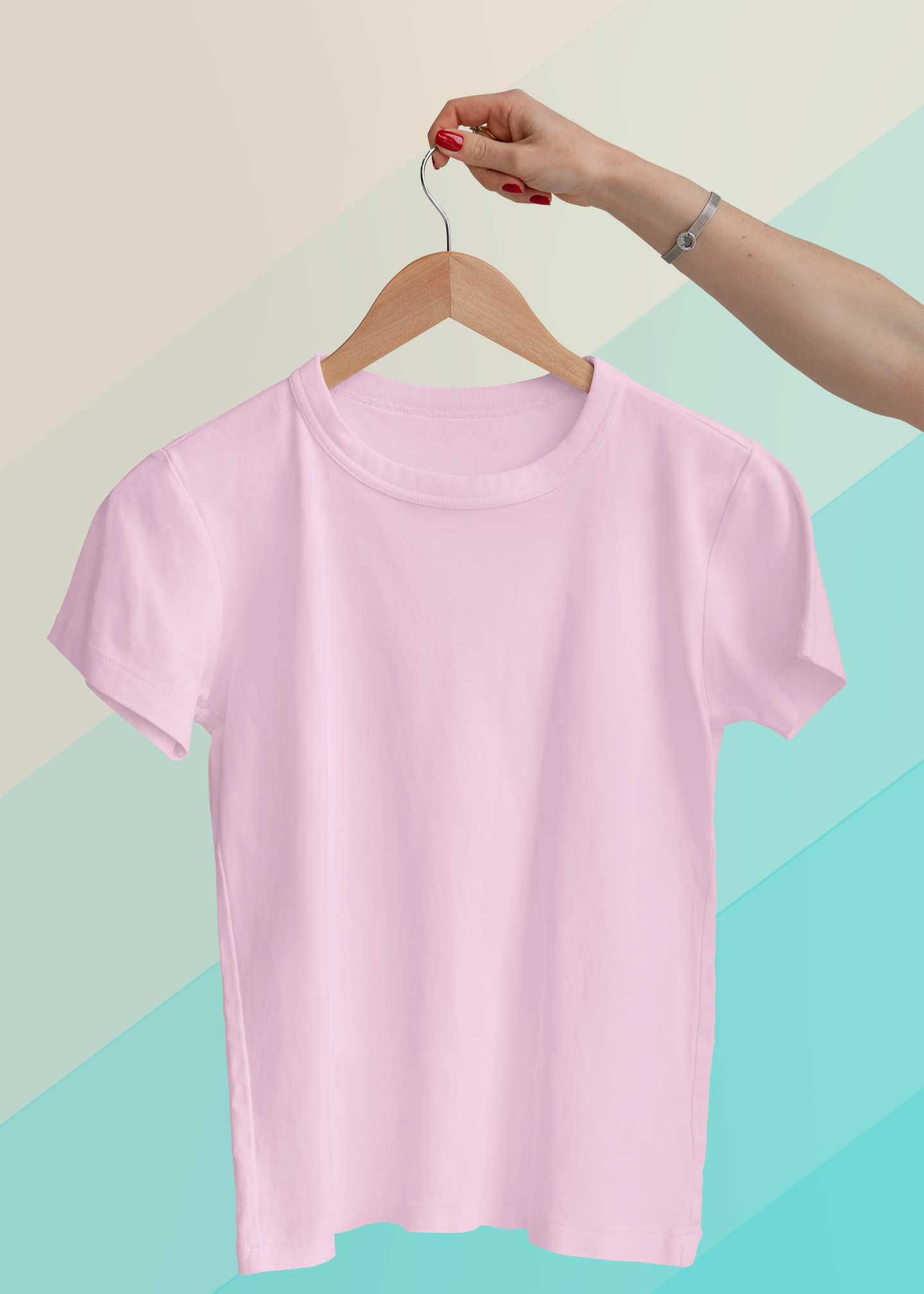 Round Neck Half Sleeve Plain T-Shirt - Pink - Women