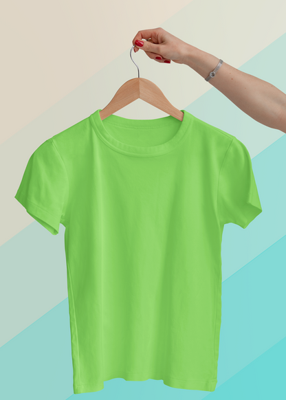 Round Neck Half Sleeve Plain T-Shirt - Liril Green - Women