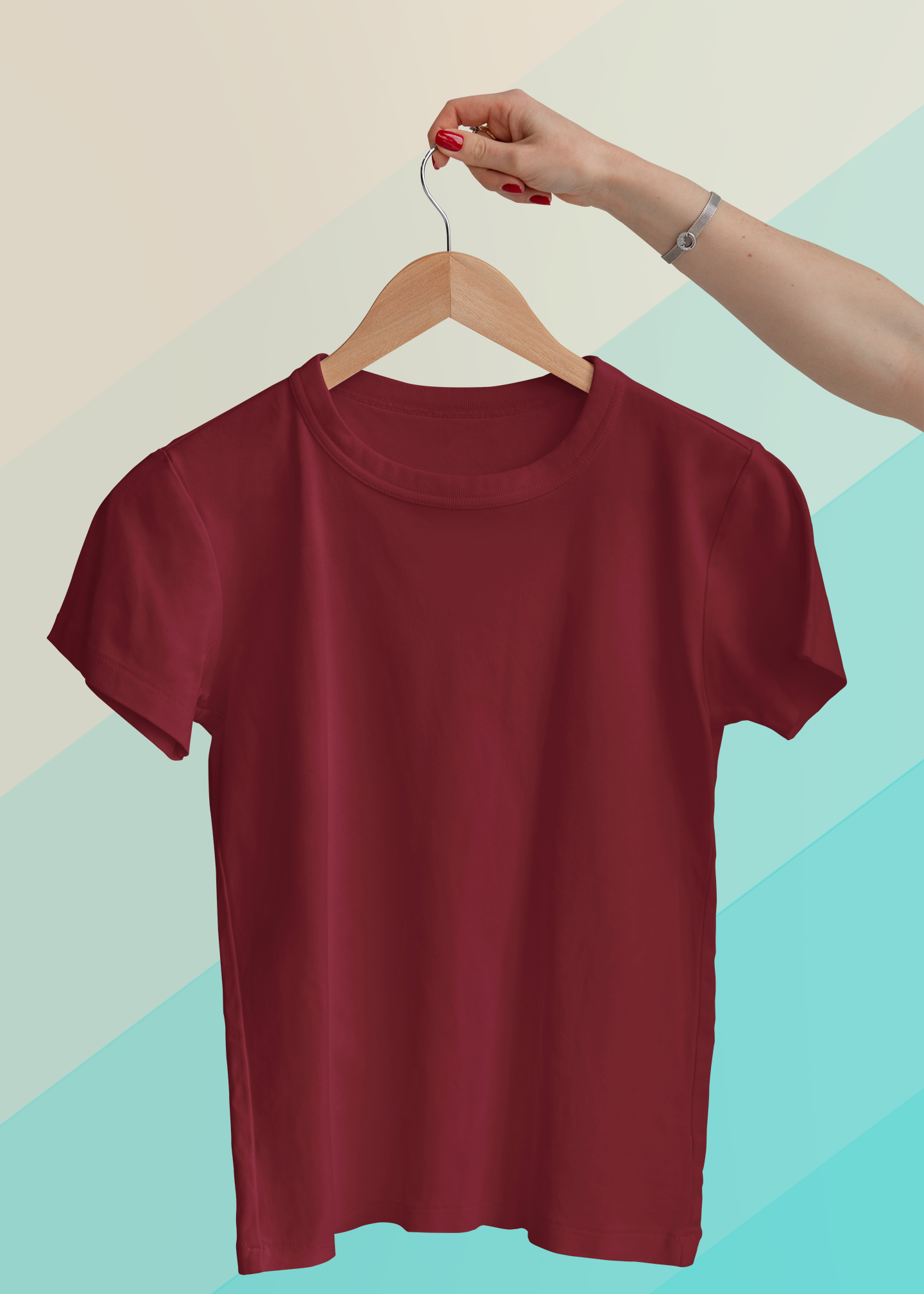 Round Neck Half Sleeve Plain T-Shirt - Maroon - Women