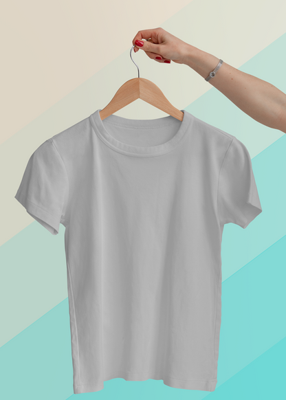 Round Neck Half Sleeve Plain T-Shirt - Gray Melange - Women