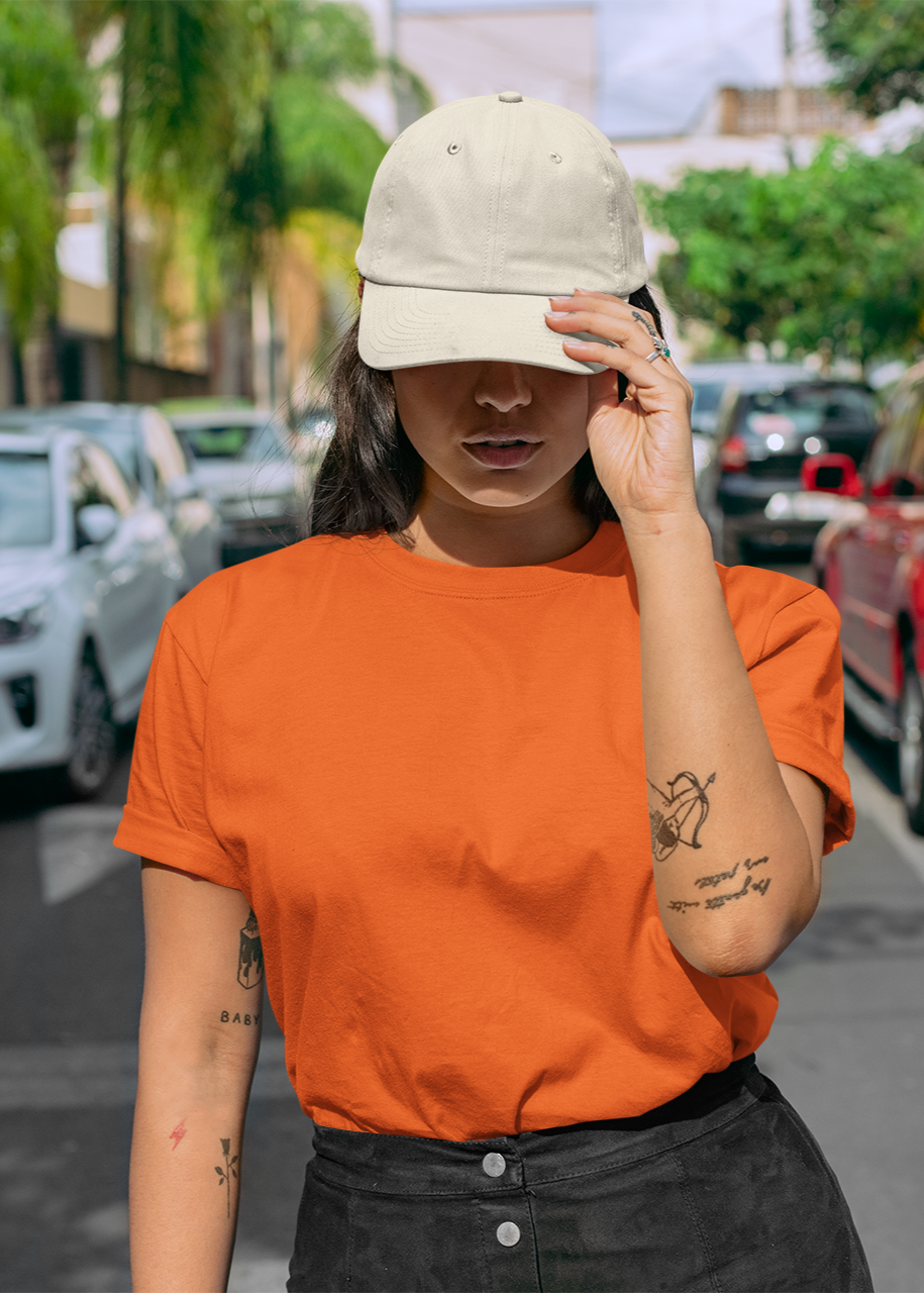 Round Neck Half Sleeve Plain T-Shirt - Orange - Women