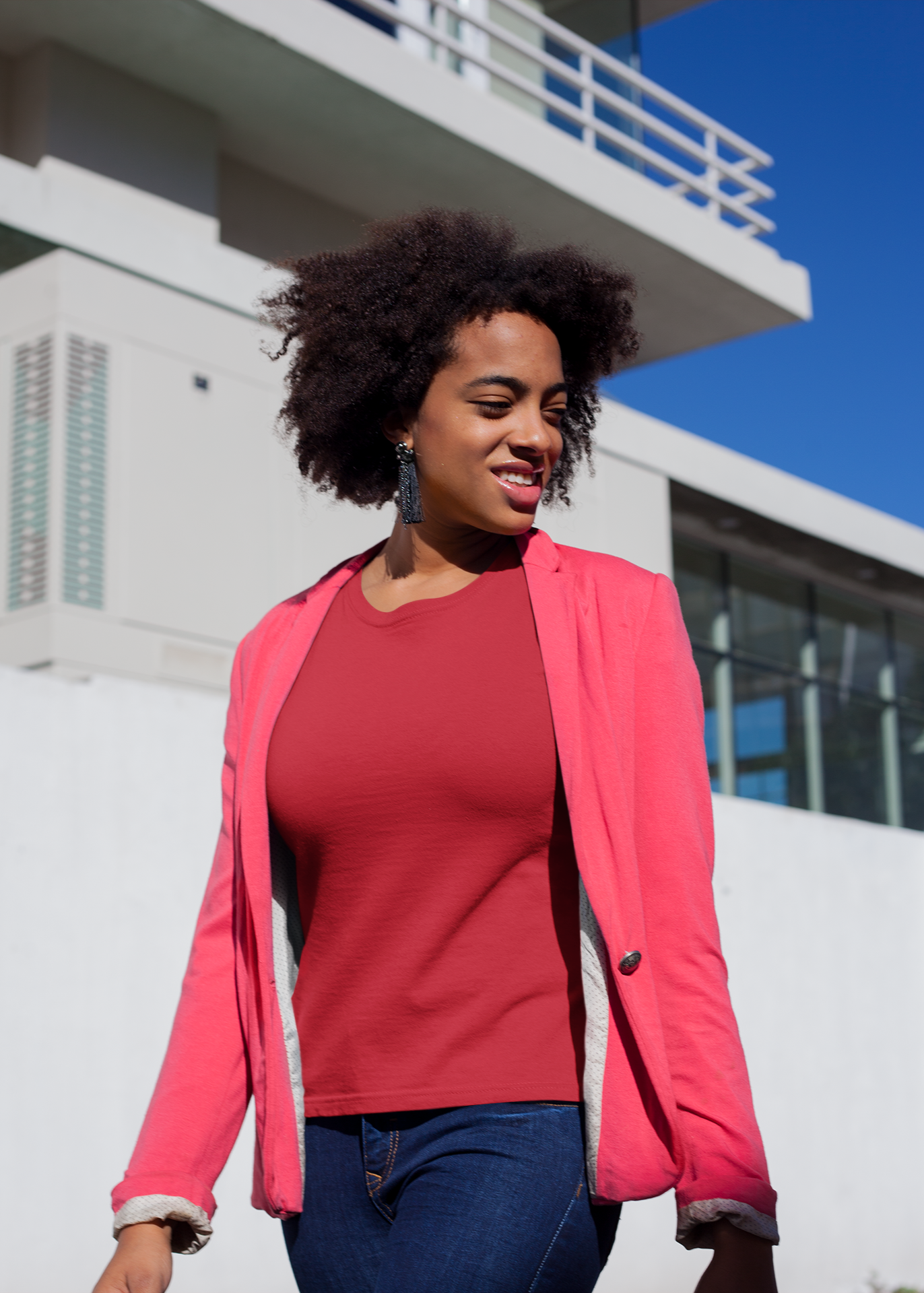 Round Neck Half Sleeve Plain T-Shirt - Red - Women