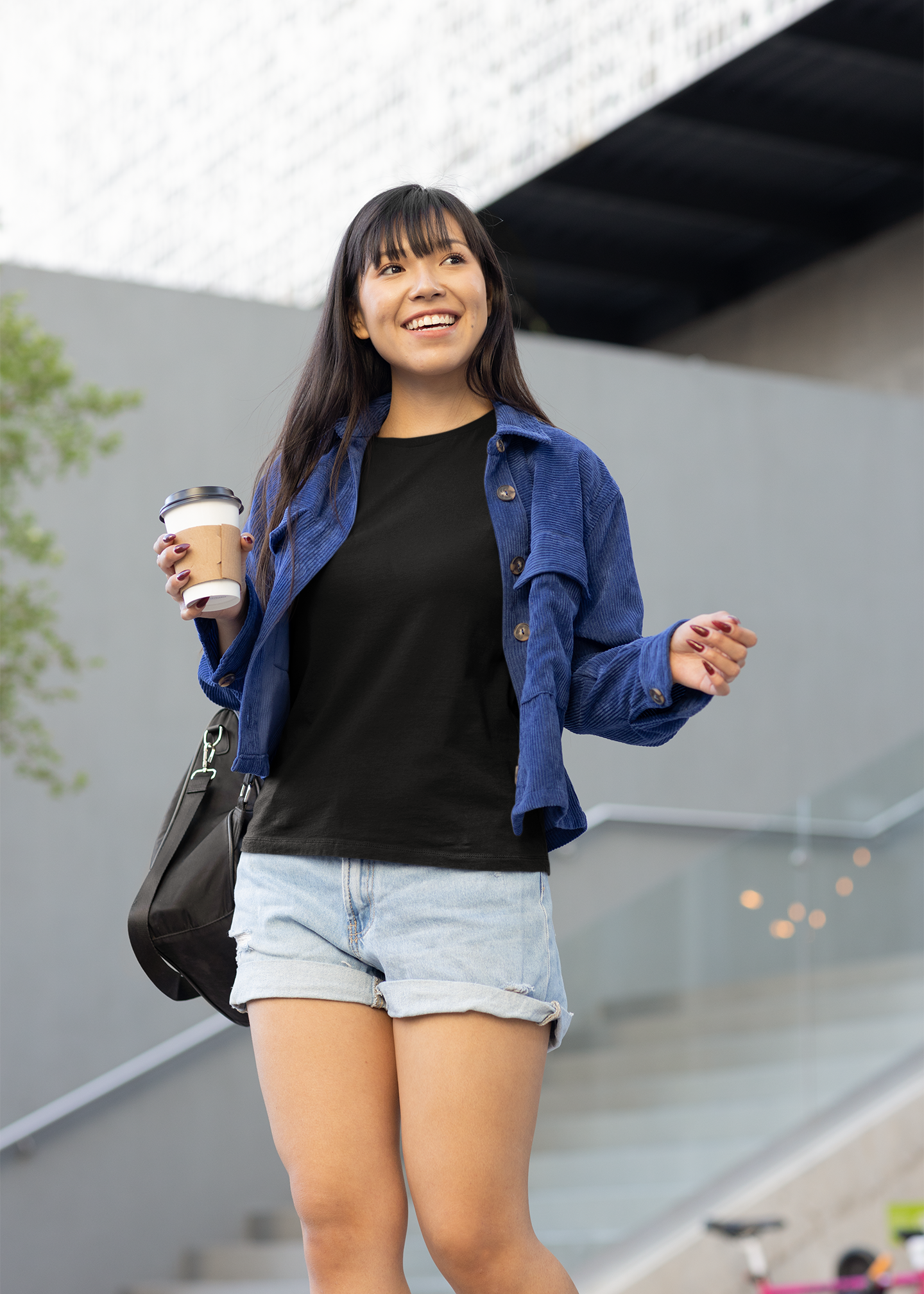 Round Neck Half Sleeve Plain T-Shirt - Black - Women