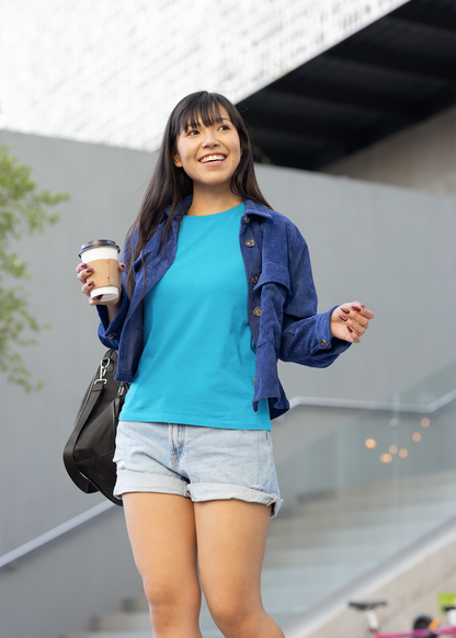 Round Neck Half Sleeve Plain T-Shirt - Sky Blue - Women