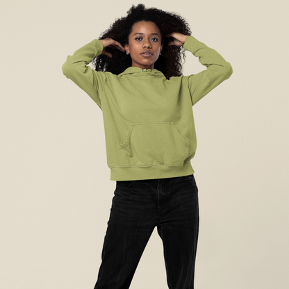 Hooded Plain Sweatshirt - Olive Green - Women