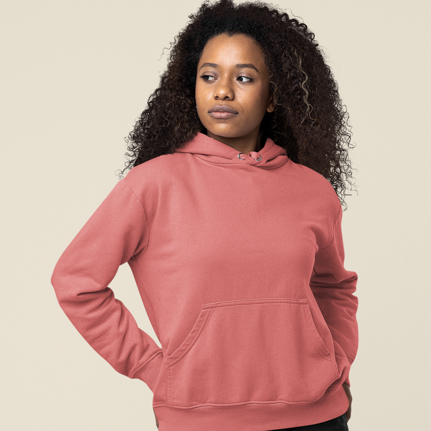 Hooded Plain Sweatshirt - Coral - Women