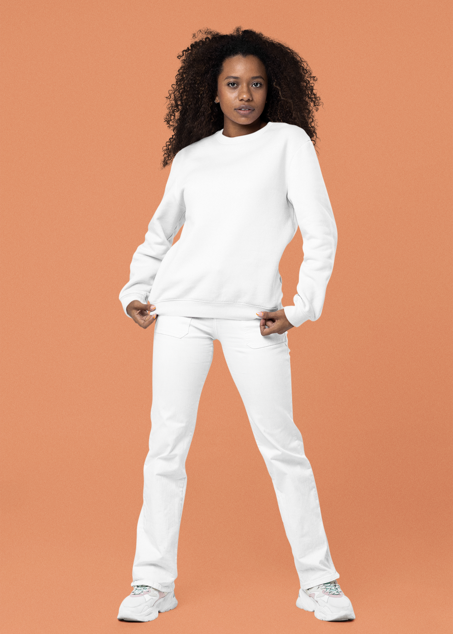 Round Neck Sweatshirt Plain - White - Women