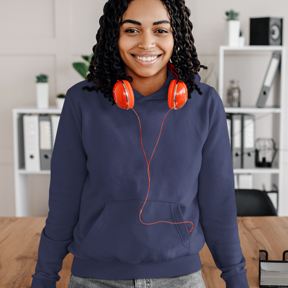 Hooded Plain Sweatshirt - Navy Blue - Women