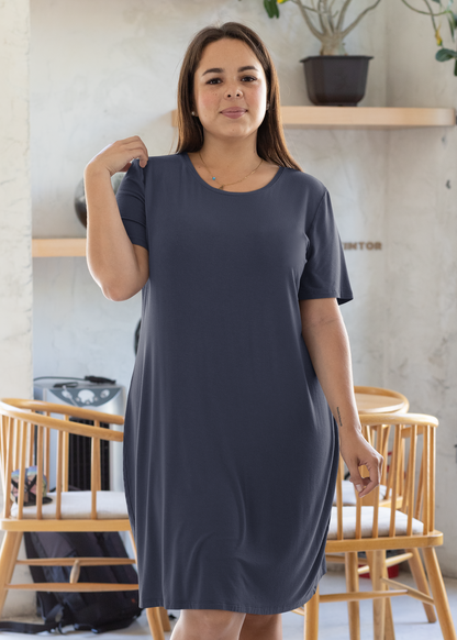 T-Shirt Dress with Pockets - Navy Blue