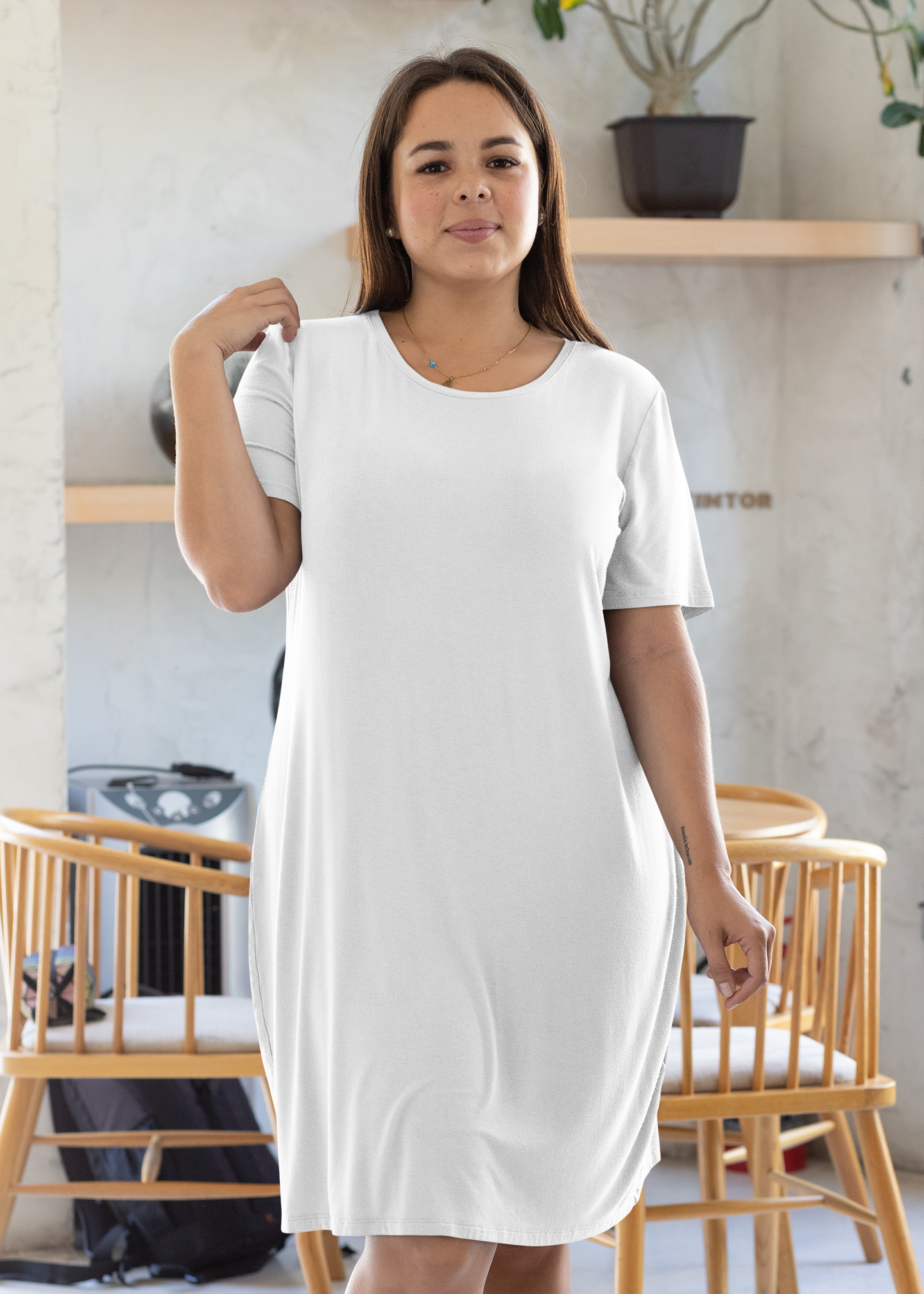 T-Shirt Dress with Pockets - White