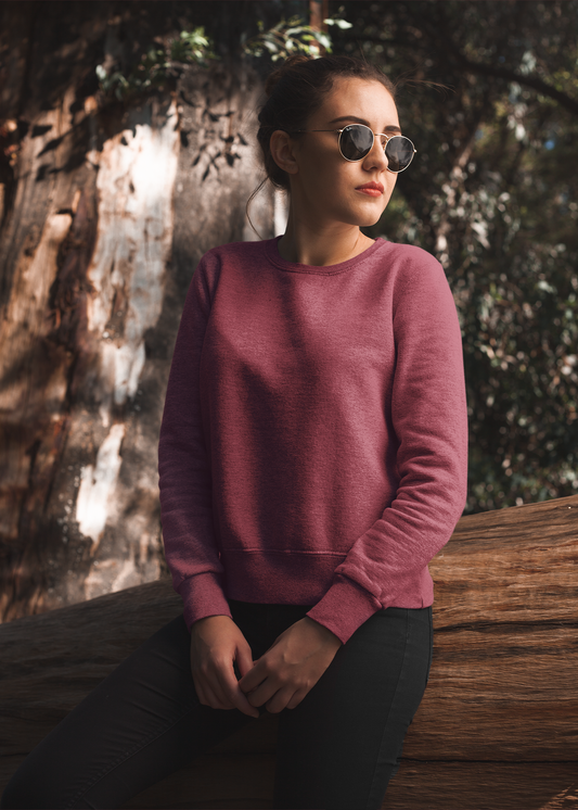 Round Neck Sweatshirt Plain - Maroon - Women