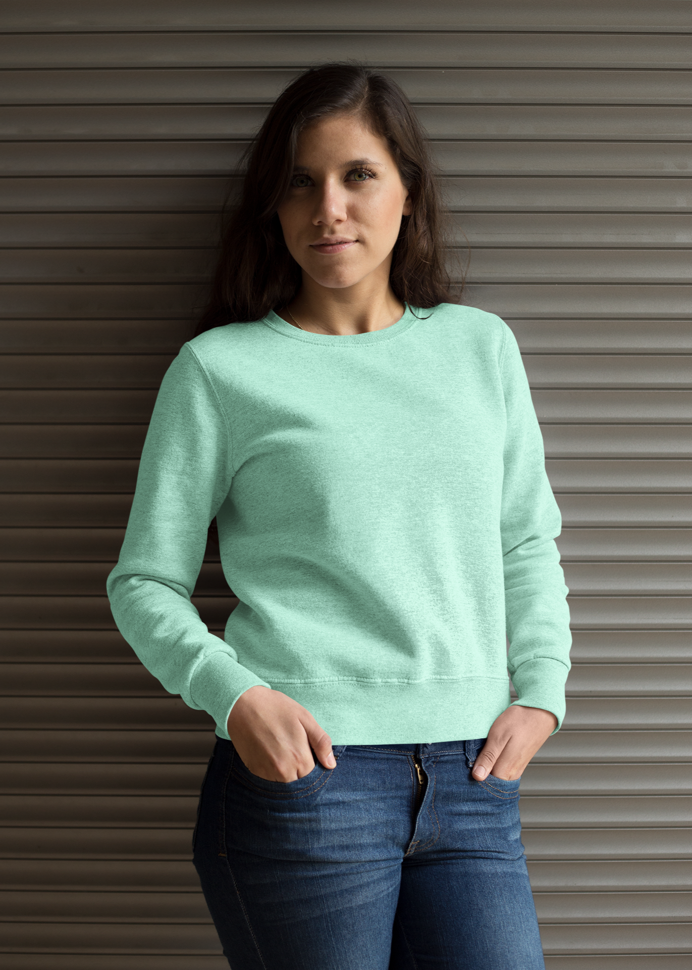 Round Neck Sweatshirt Plain - Mint - Women