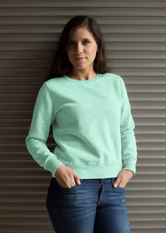 Round Neck Sweatshirt Plain - Mint - Women