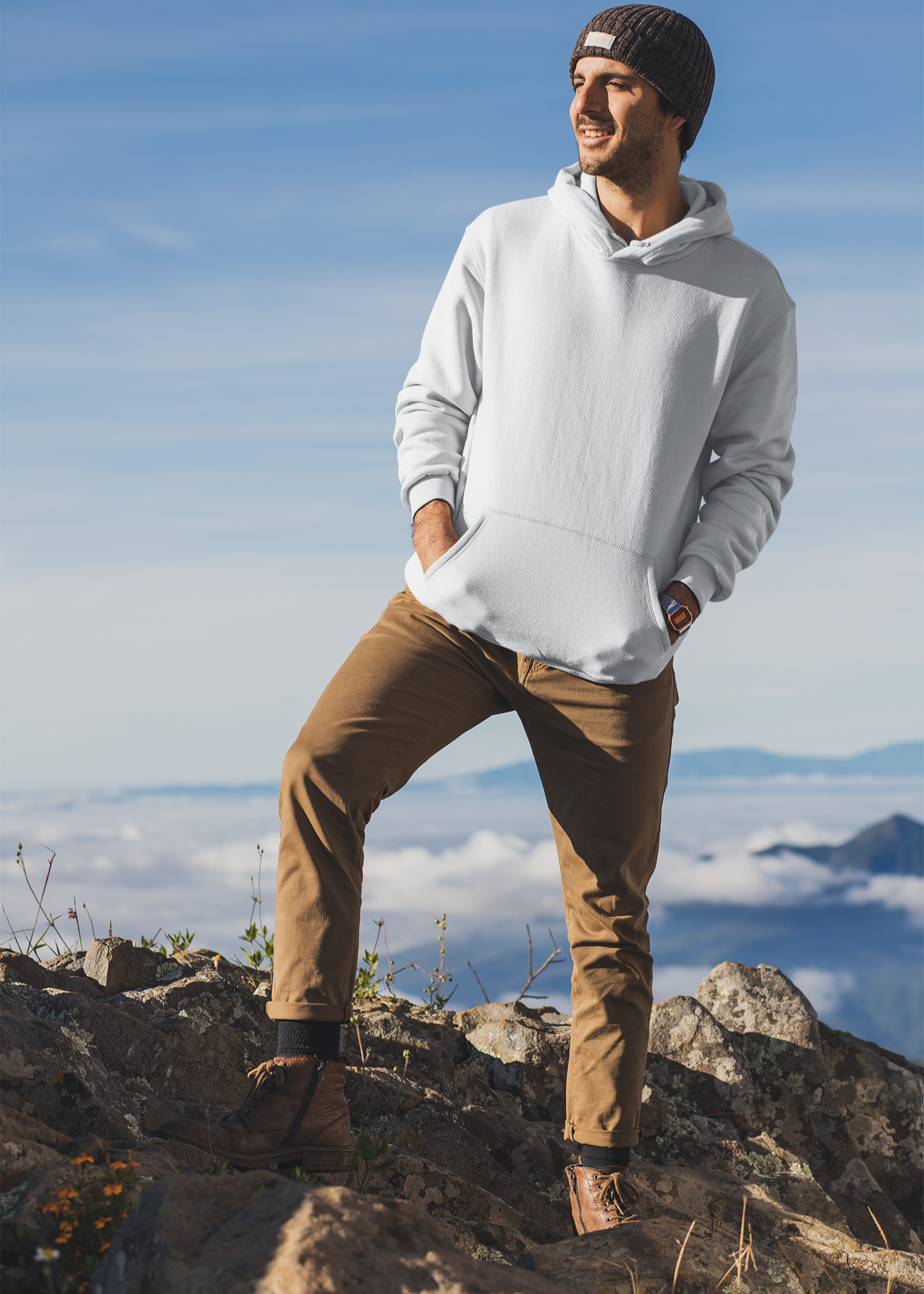 Hooded Plain Sweatshirt - White - Men