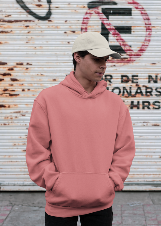 Hooded Plain Sweatshirt - Coral - Men