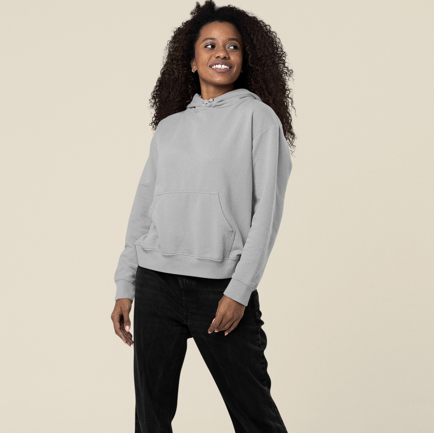 Hooded Plain Sweatshirt - Gray Melange - Women