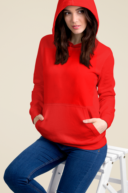 Hooded Plain Sweatshirt - Red - Women