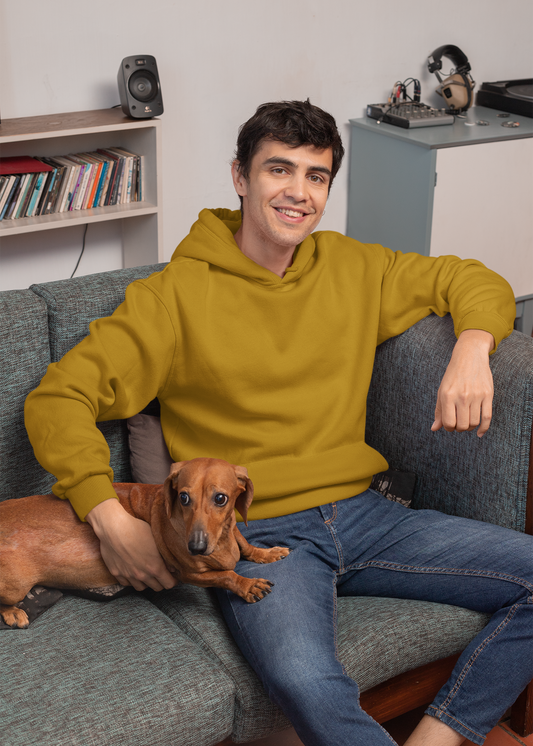 Hooded Plain Sweatshirt - Mustard Yellow - Men