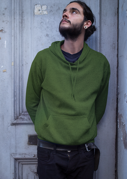 Hooded Plain Sweatshirt - Dark Green - Men