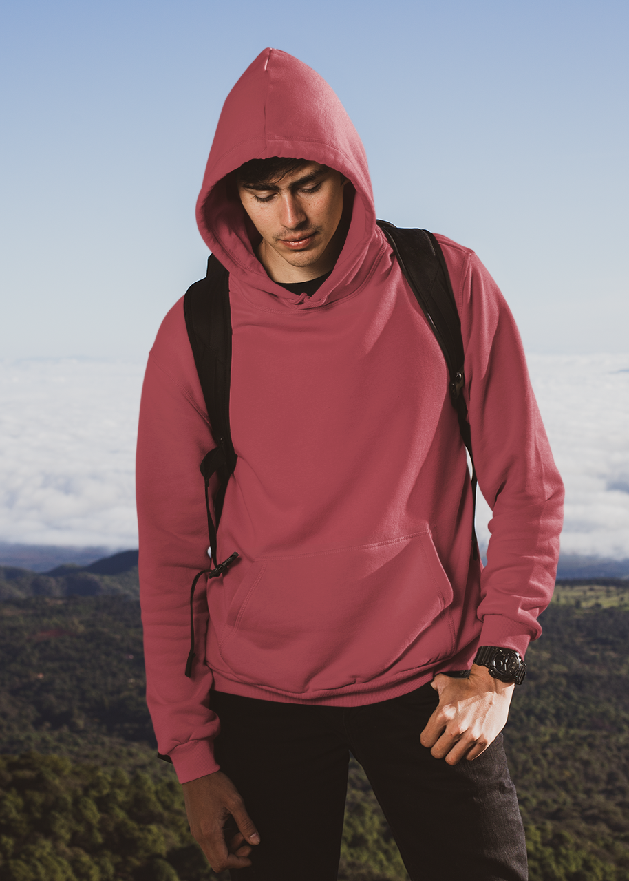 Hooded Plain Sweatshirt - Maroon - Men