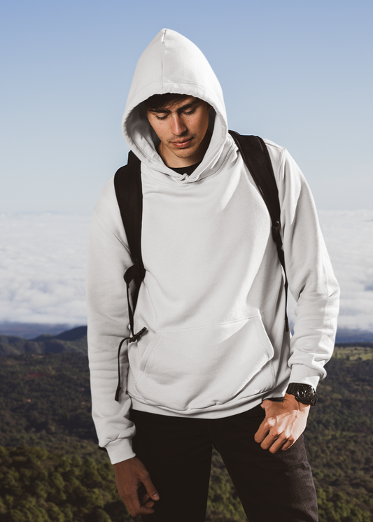 Hooded Plain Sweatshirt - White - Men