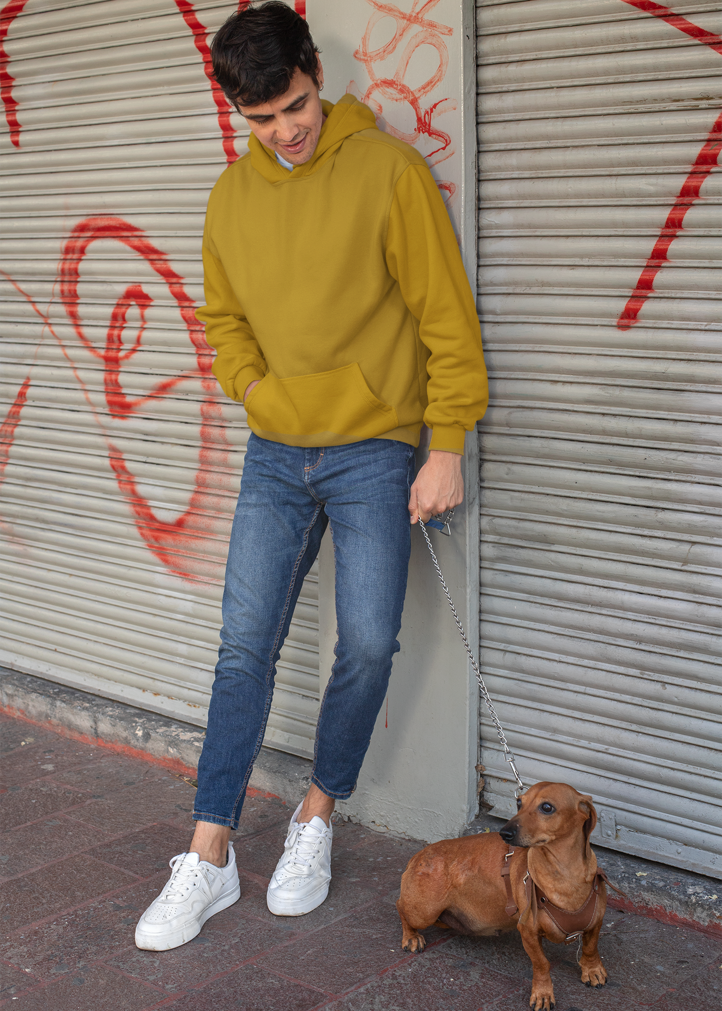 Hooded Plain Sweatshirt - Mustard Yellow - Men