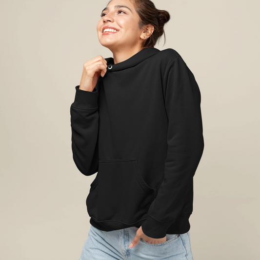 Hooded Plain Sweatshirt - Black - Women