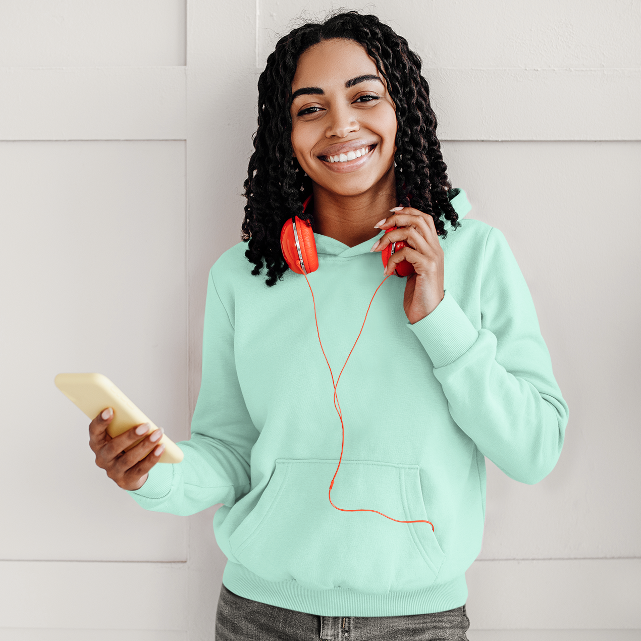 Hooded Plain Sweatshirt - Mint - Women