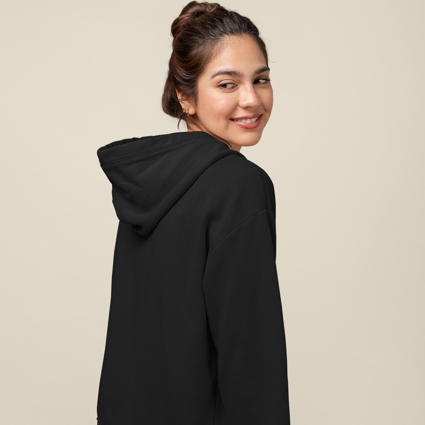 Hooded Plain Sweatshirt - Black - Women