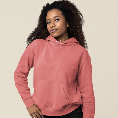 Hooded Plain Sweatshirt - Coral - Women