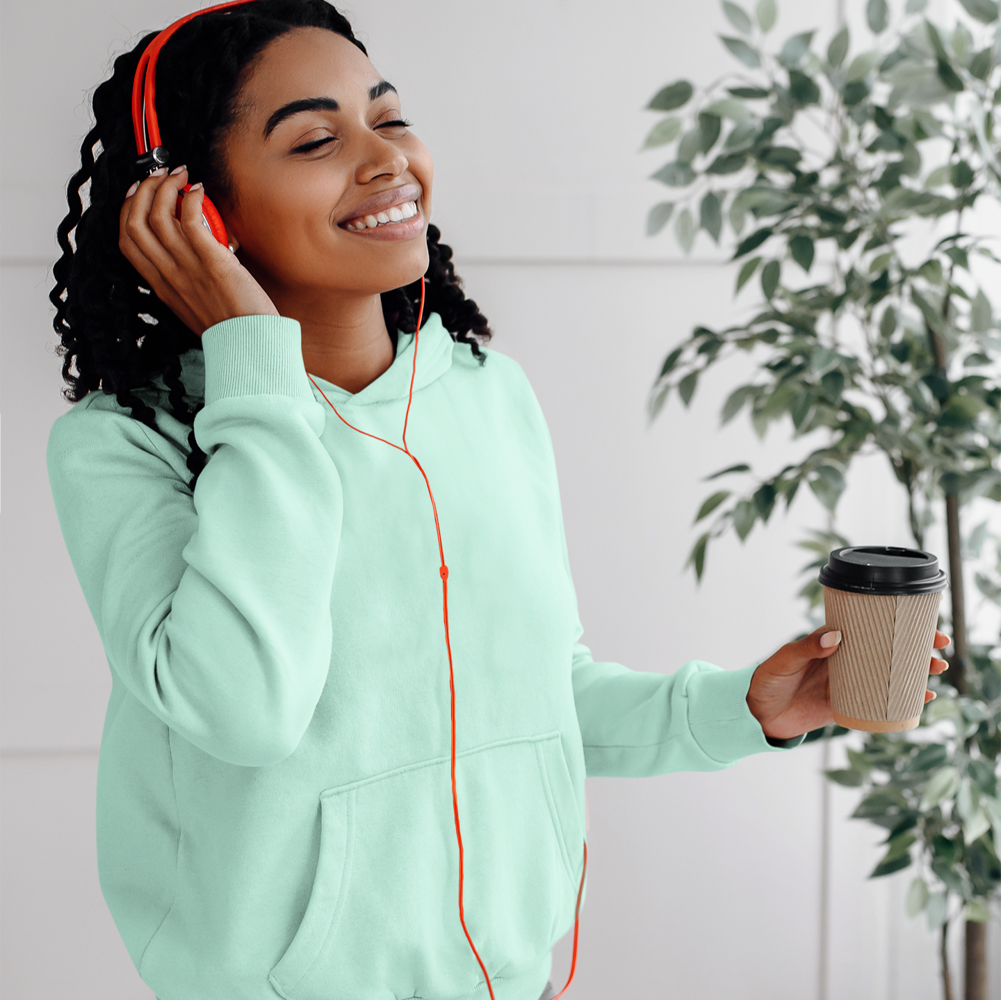 Hooded Plain Sweatshirt - Mint - Women